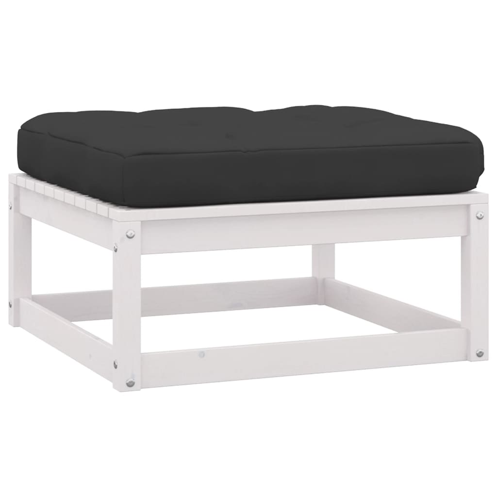 9-tlg. Garten-Lounge-Set mit Kissen Weiss Kiefer Massivholz